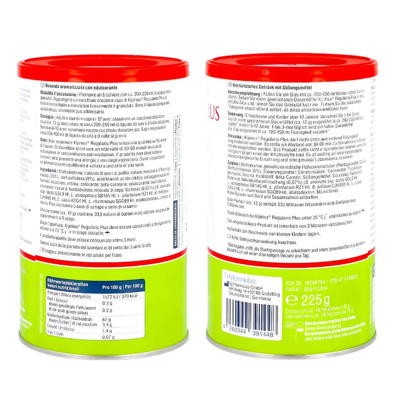 Two cylindrical cans of Nutri-Canas Omega 3+2 dietary supplement powder, showing the back labels with text, barcode, and weight information on a white background.