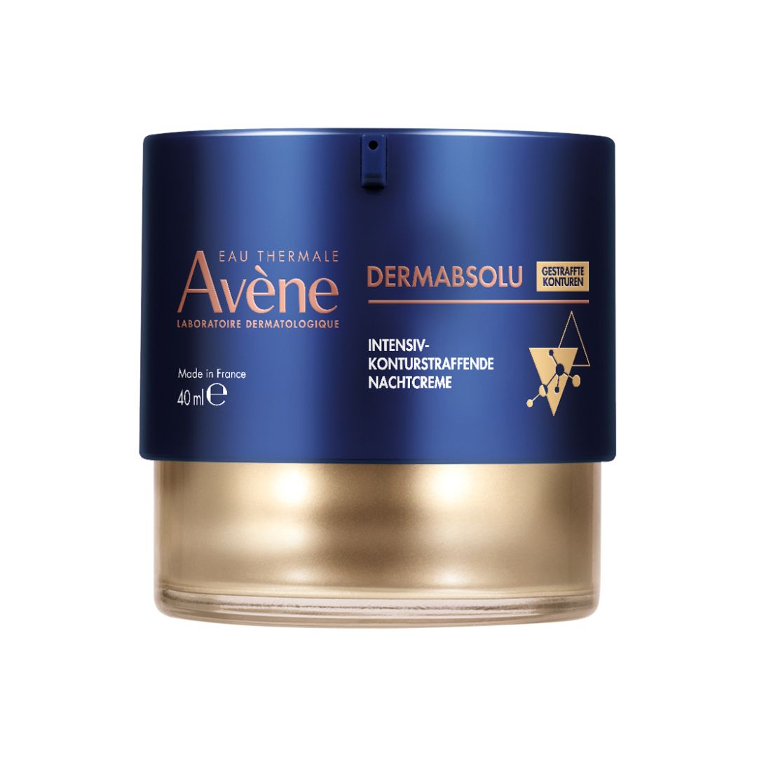 Avene Dermabsolu night cream jar on a white background