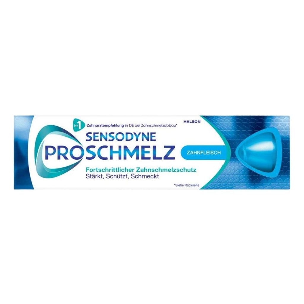 Sensodyne ProSchmelz toothpaste tube on a white background