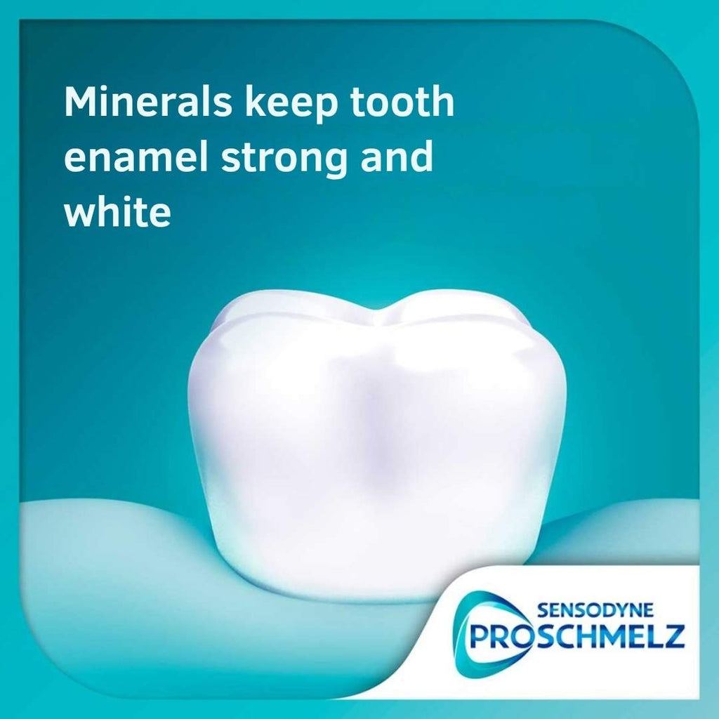 Minerals keep tooth enamel strong and white' and Sensodyne Proschmelz