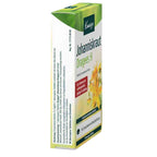 A box of Knipp Johanniskraut Dragées H herbal tablets, featuring a white and green design with yellow flower illustrations on a white background.