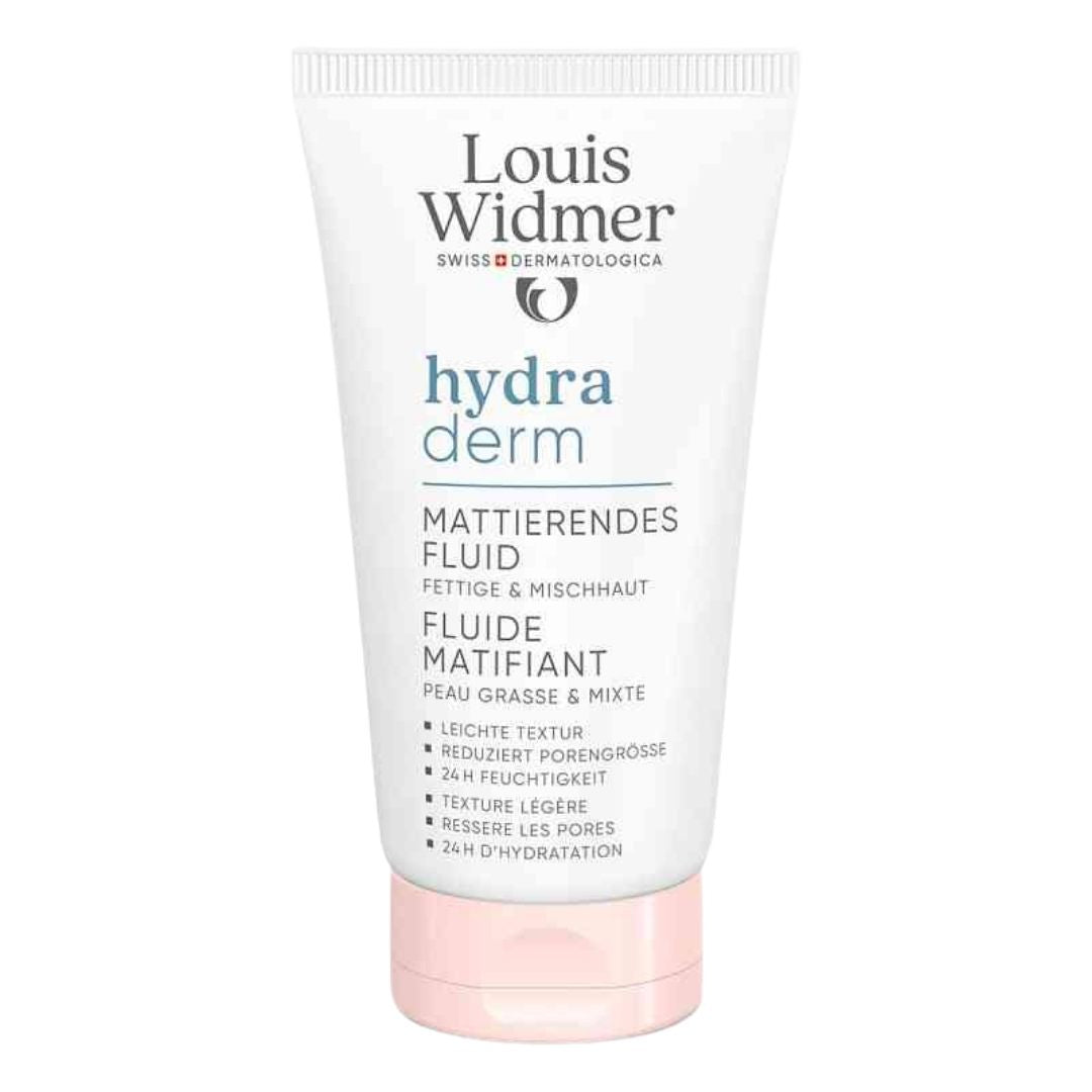 Louis Widmer Hydra Derm cream tube on a white background
