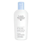 A white bottle of Louis Widmer After Sun lotion with a light blue cap, shown on a plain white background.