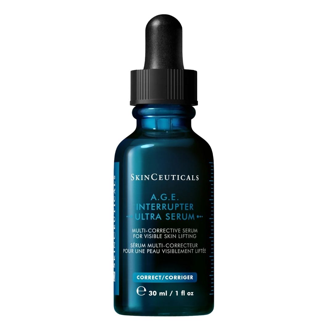 SkinCeuticals A.G.E. Interrupter Ultra Serum bottle with dropper on a white background