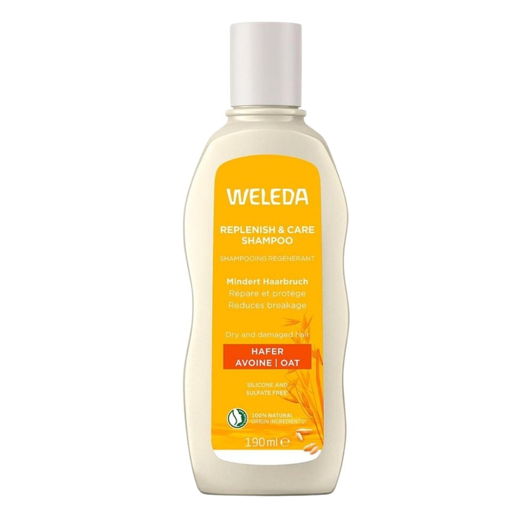 Weleda Oat Replenishing Shampoo for dry and damaged hair. Mild cleaning power for smooth, natural hair, buy at VicNic.com
