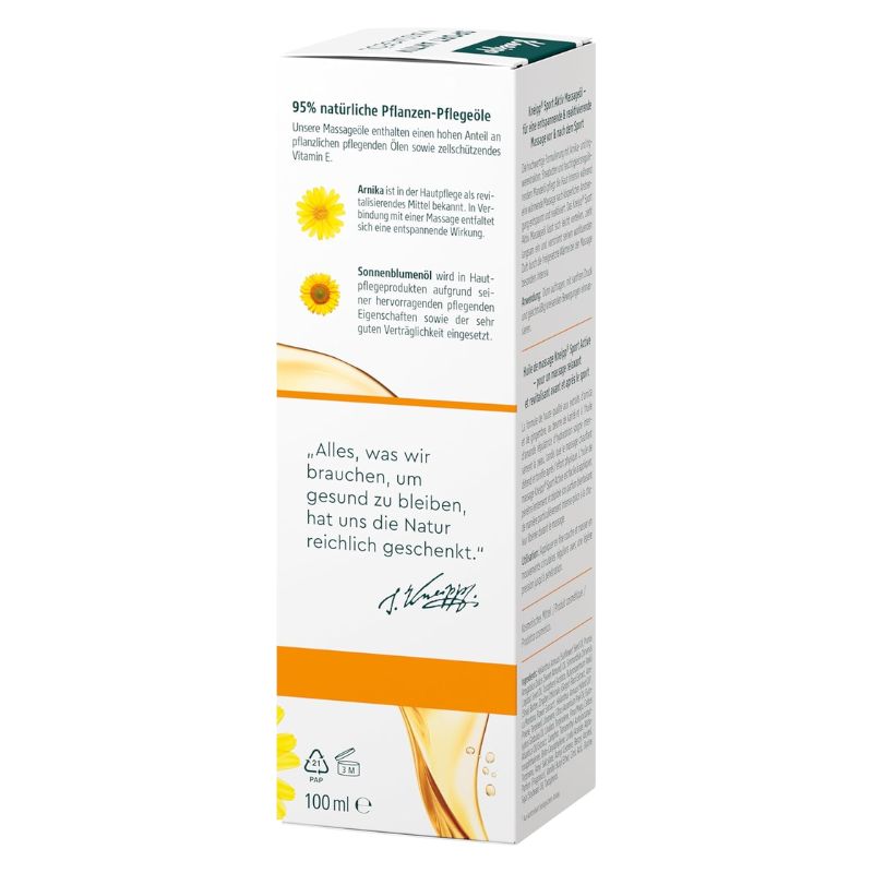 A 100 ml box of 95% natural plant-based syrup, featuring a white packaging design with yellow sunflower graphics and orange accents, set against a plain white background.