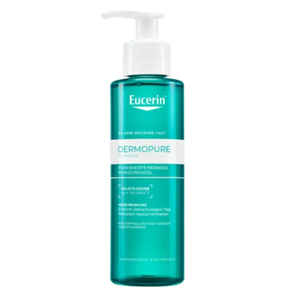 Eucerin Dermopure cleansing gel bottle on a white background