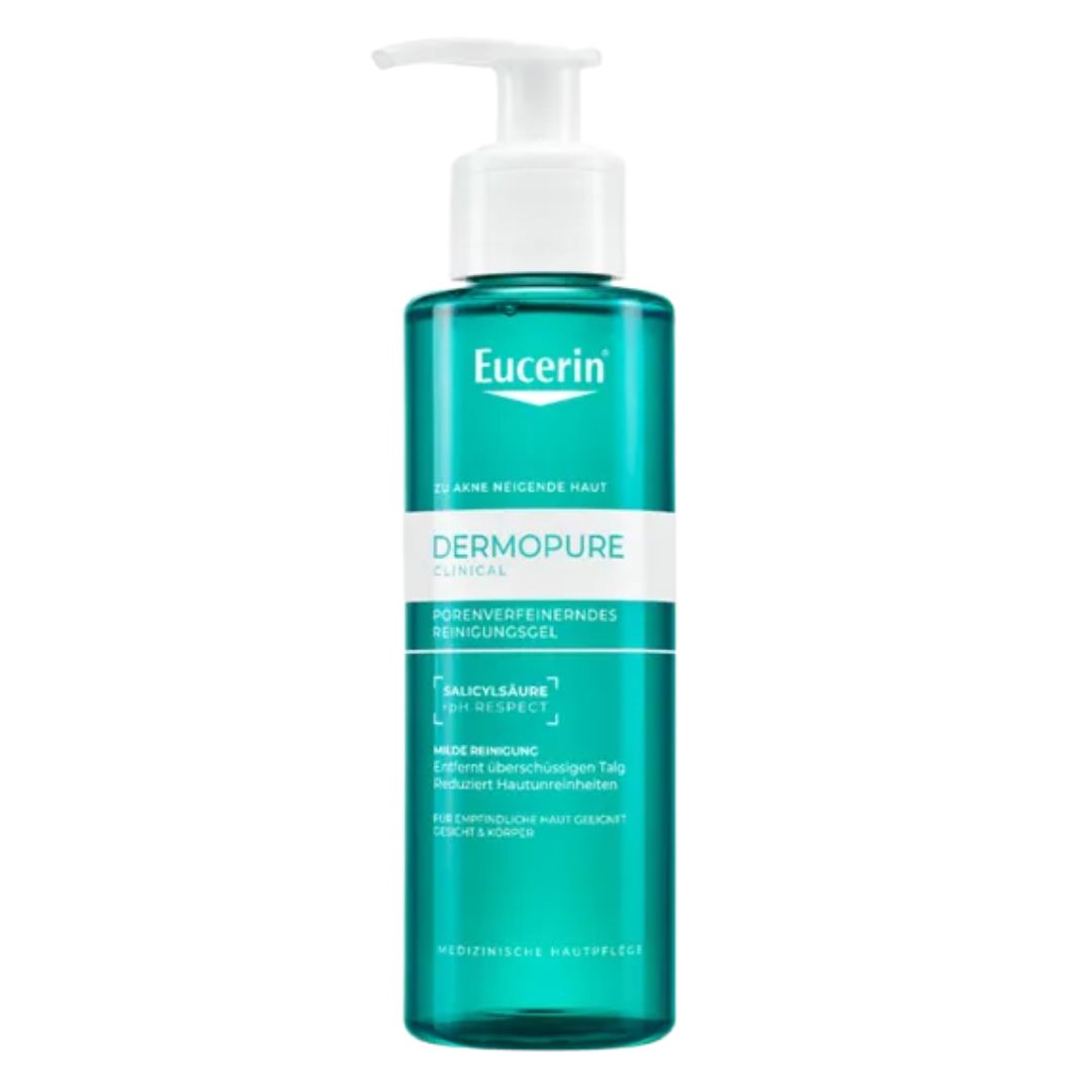 Eucerin Dermopure cleansing gel bottle on a white background