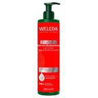 A 250 ml pump bottle of Weleda Straffende Serum Body lotion on a plain white background.