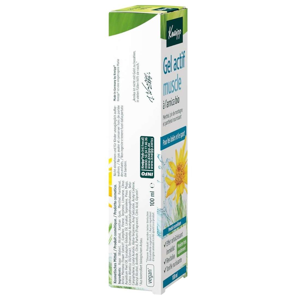 ingredients Kneipp Muscle Active Gel with Organic Arnica, for Leisure and Sports, Instant Cooling Effect, 100 ml