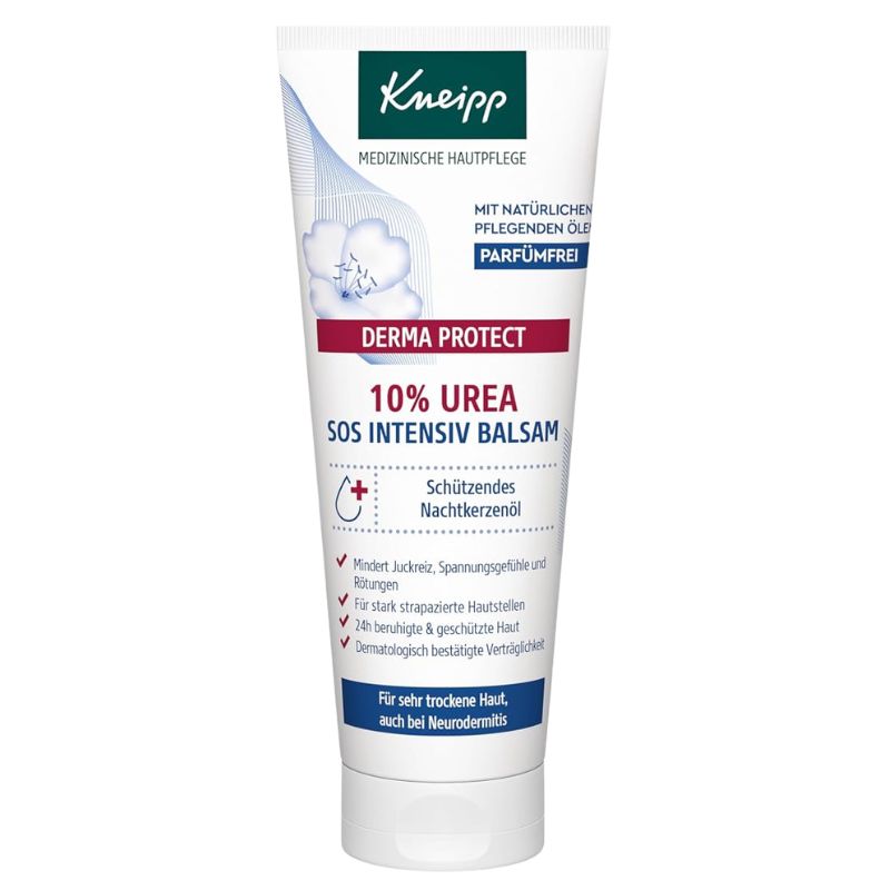 A squeeze tube of Kneipp Derma Protect 10% Urea SOS Intensiv Balsam on a plain white background.