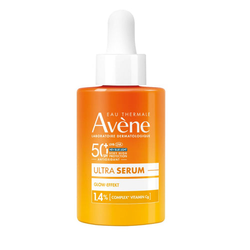Avene sunscreen serum bottle on a white background