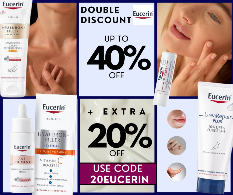 Double Discount - extra 20% off on all Eucerin products. Extra discount on sale products on Eucerin - VicNic.com