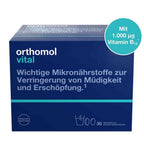 Orthomol vital supplement box with vitamin B12 information on a white background