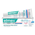 Elmex Sensitive Professional Repair & Prevent toothpaste tube resting on its retail box, shown against a plain white background.