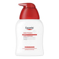 A white bottle of Eucerin Intim Protect mild body wash with a red pump dispenser, shown on a plain white background.