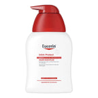 A white bottle of Eucerin Intim Protect mild body wash with a red pump dispenser, shown on a plain white background.