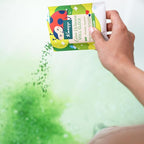 A hand holds a package of Kaippa ladybug-shaped gel packs above a green powder spill on a white background.