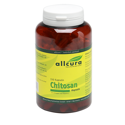 Dietary supplement with chitosan and vitamin C and A. Daily consumption of 3 g of chitosan contributes to the maintenance of normal blood cholesterol levels.