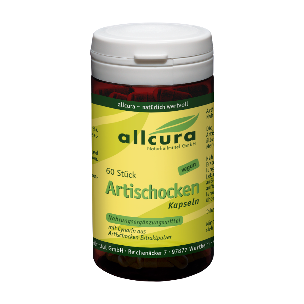 Allcura Artichoke Capsules with artichoke extract powder. Made from artichoke extract powder and provides high levels of chlorogenic acids and other beneficial compounds.