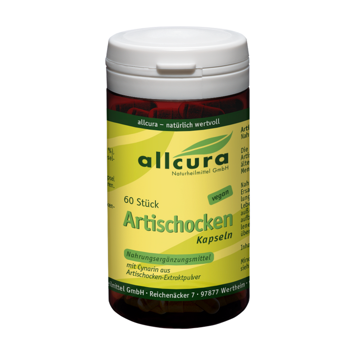 Allcura Artichoke Capsules with artichoke extract powder. Made from artichoke extract powder and provides high levels of chlorogenic acids and other beneficial compounds.