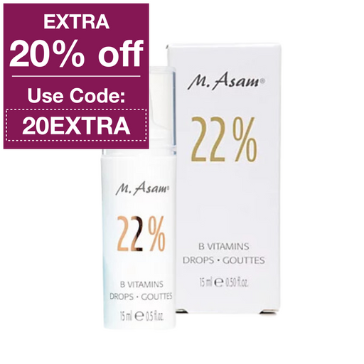 M Asam 22% B Vitamins Drops is highly concentrated serum, containing a combination of skin-strengthening vitamin B7, skin-optimizing vitamin B3 and skin-moisturizing vitamin B5 for elasticity and firmness of the skin 