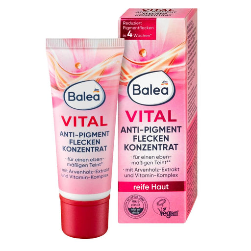 Balea Vital actively counteracts the signs of skin aging and visibly reduces wrinkles. The combination of active ingredients with an effective 2-FOLD EFFECT reduces pigment spots and helps prevent new spots from forming