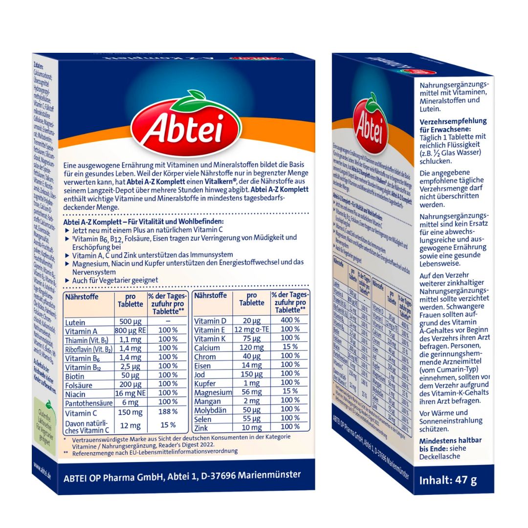 Abtei A-Z Complete Multi-Vitamins for Daily Nutritional Support 40 Tablets