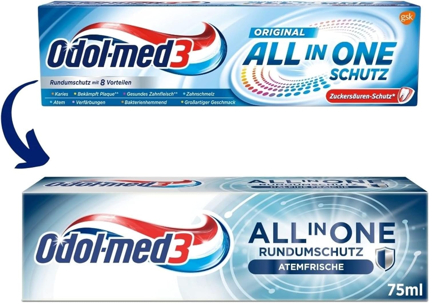 ODOL-MED3 visi vienā aizsardzībā oriģinālā zobu pastā 4 x 75 ml