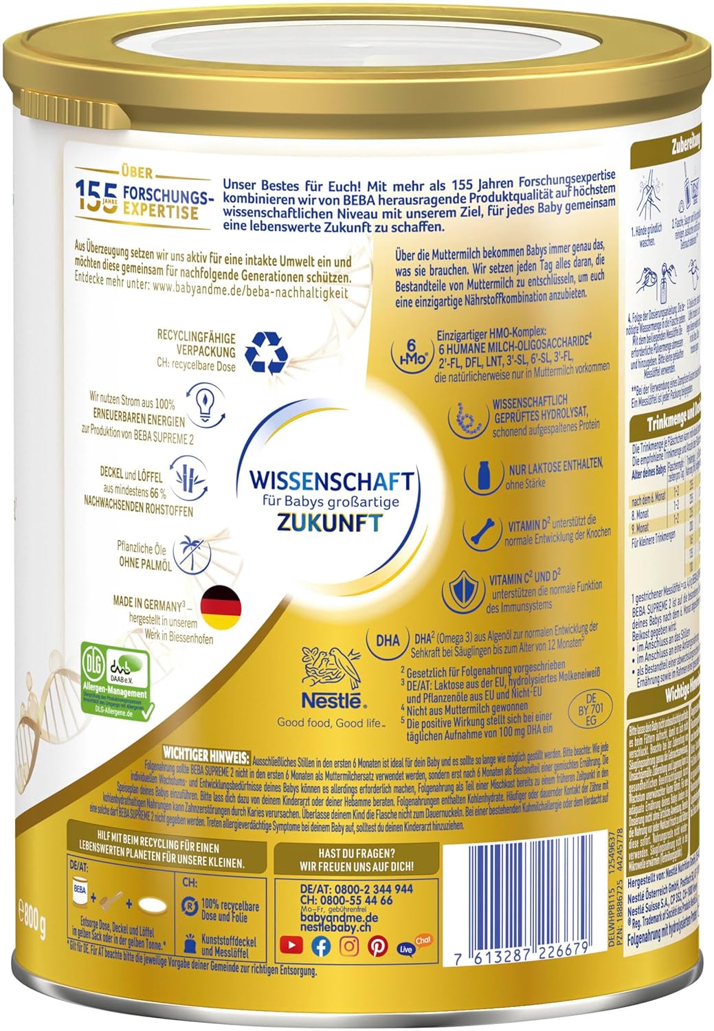 Information on the back of the box about the brand Beba and its baby food products