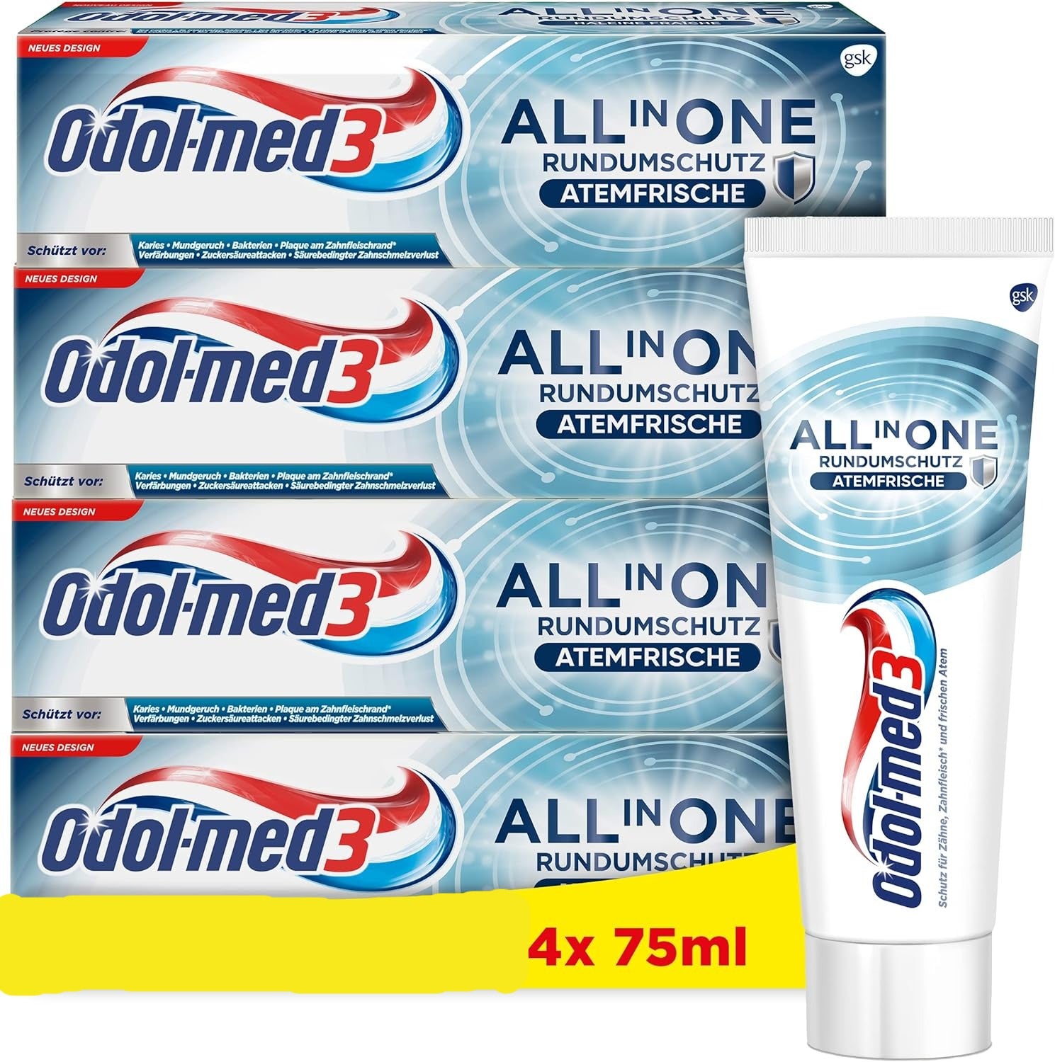 ODOL-MED3 visi vienā aizsardzībā oriģinālā zobu pastā 4 x 75 ml