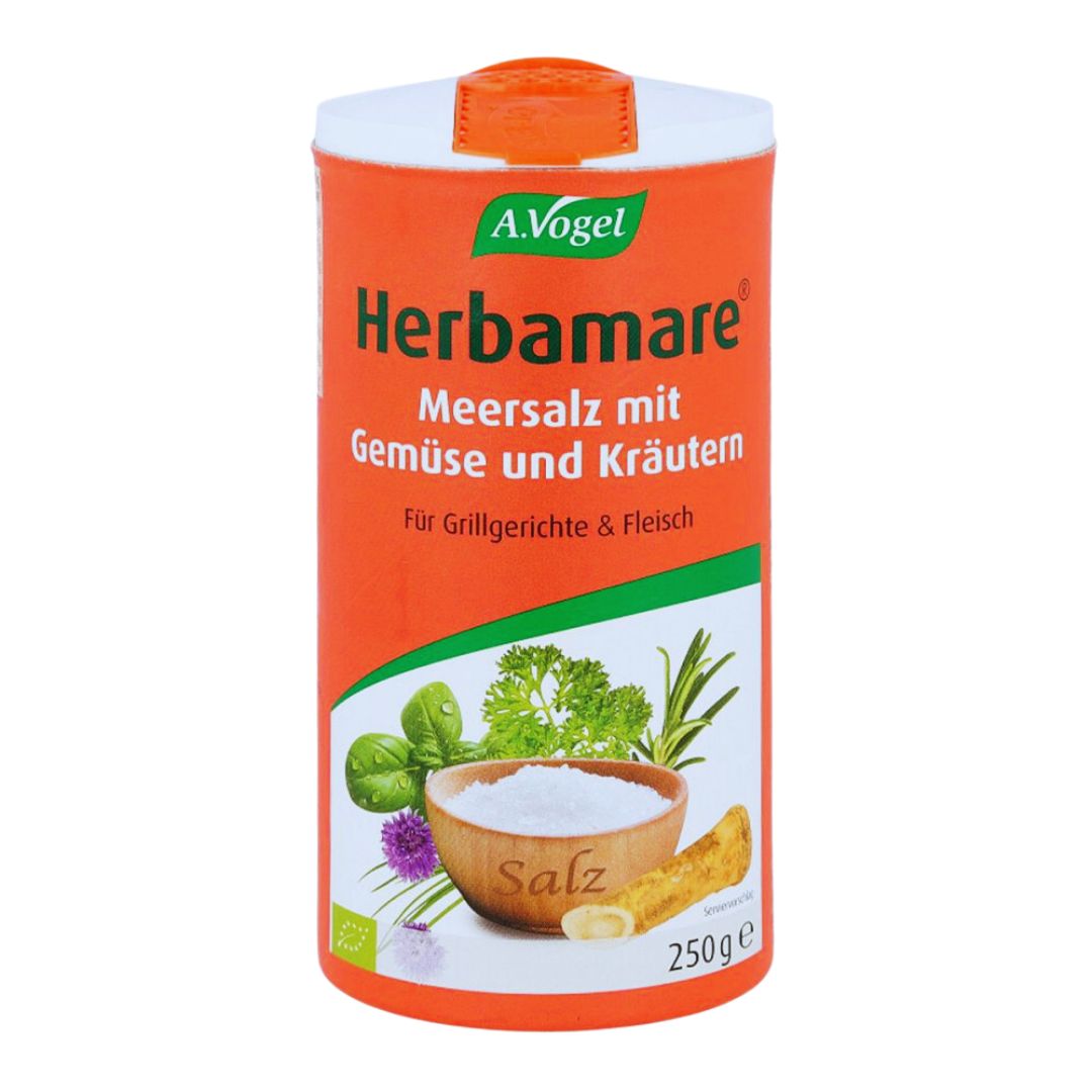 Trocomare® based on sea salt with herbs, it is made from 14 different types of vegetables and herbs from controlled organic cultivation, enriched with the iodine-containing seaweed kelp. The fresh ingredients are processed with the salt and dried under vacuum to preserve the aroma.