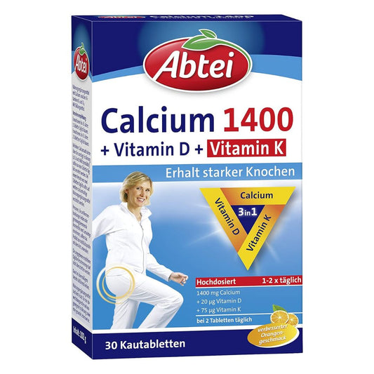 Calcium is an essential component of our bones and in combination with vitamin D is central to bone health. Abtei Calcium 1400 with vitamin D and 3-in-1 effect also contains vitamin K, another supporter of healthy bones.