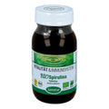 A bottle of Sanatur Bio Spirulina tablets, featuring a dark brown bottle, a white cap, and a green and white label with a water ripple design.