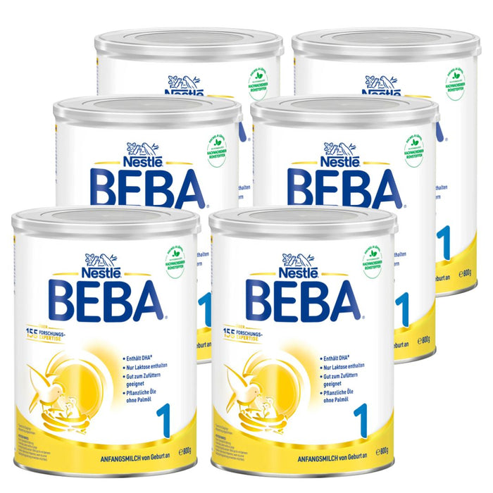 BEBA 1 Baby Formula Initial Milk (after birth) - Pack of 6 x 800 g