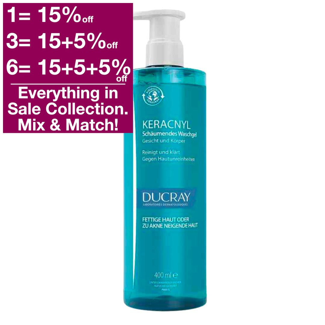 Ducray Keracnyl Cleansing Foaming Gel is a highly skin compatible, pimple reducing cleansing gel against all types of acne. VicNic.com