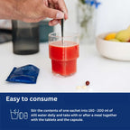 Easy to consume: Stir the contents of one sachet into 150 - 200 ml of still water daily and take with or after a meal together with the tablets and the capsule.