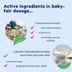 Active ingredients in baby-fair dosage with images and descriptions on a blue background