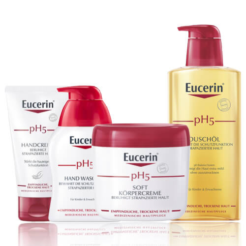 Eucerin PH5 Range contains Hand Wash, hand cream, shower oil and also body cream