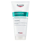 A white squeeze tube of Eucerin Dermpure Clinical body care product with teal and red text and logo, centered on a plain white background.