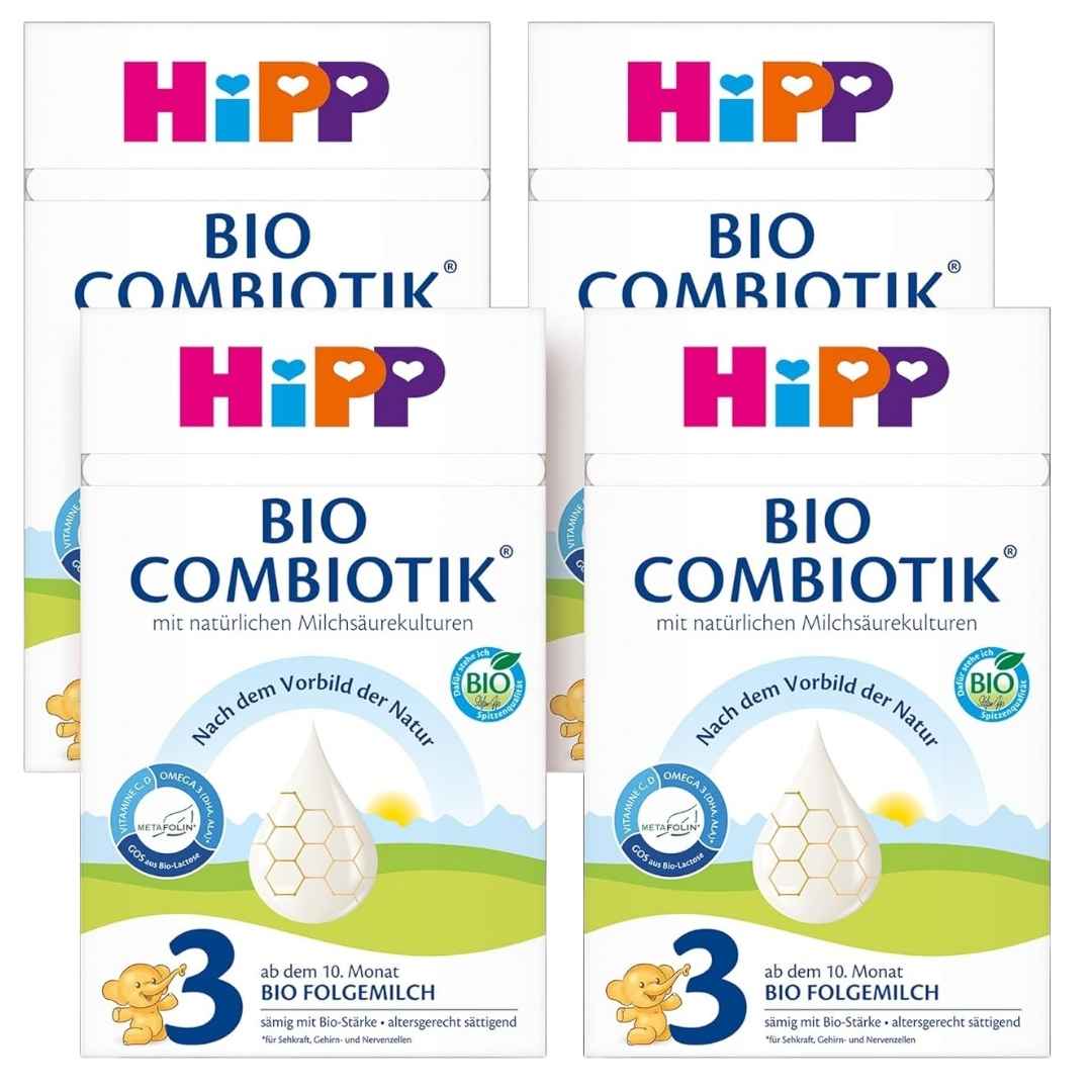 Hipp Bio Combiotik 3 baby formula packages on a white background