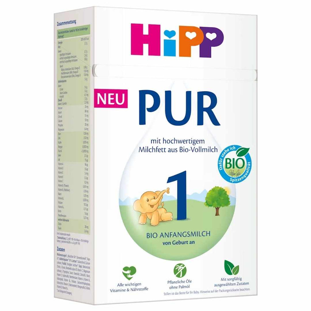 Hipp baby formula box with colorful branding on a white background