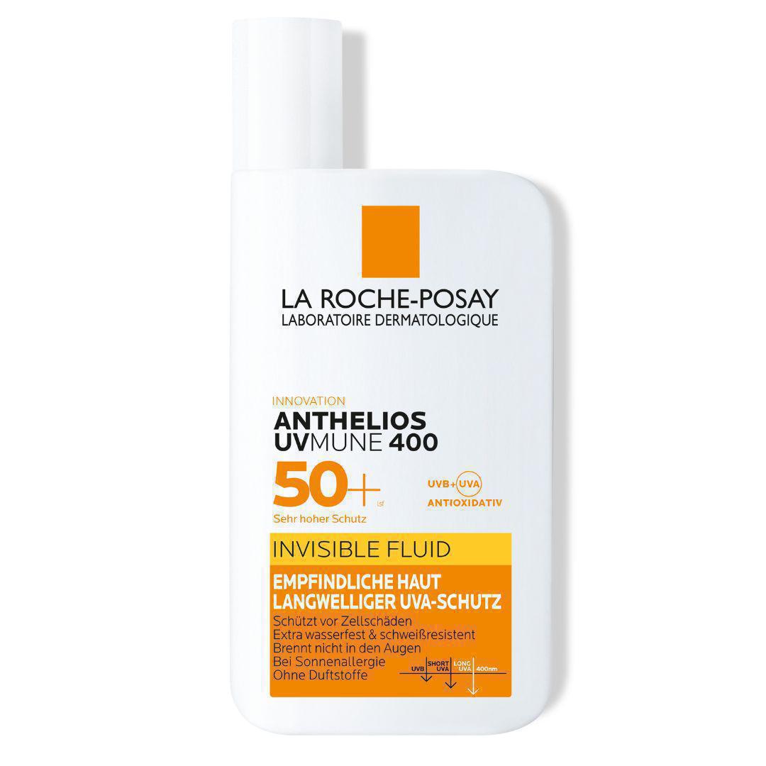 The La Roche Posay Anthelios Invisible Fluid UVMune 400 SPF 50+ is an ultra-light sunscreen fluid for the face with very high protection against UVA & UVB rays. It is suitable for all skin types, including sensitive skin and skin prone to sun allergies.