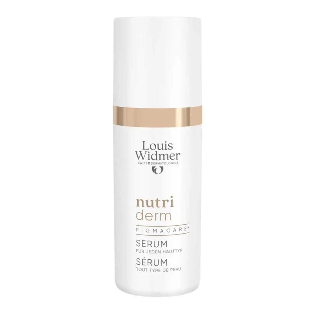 Louis Widmer nutri derm serum bottle on a white background