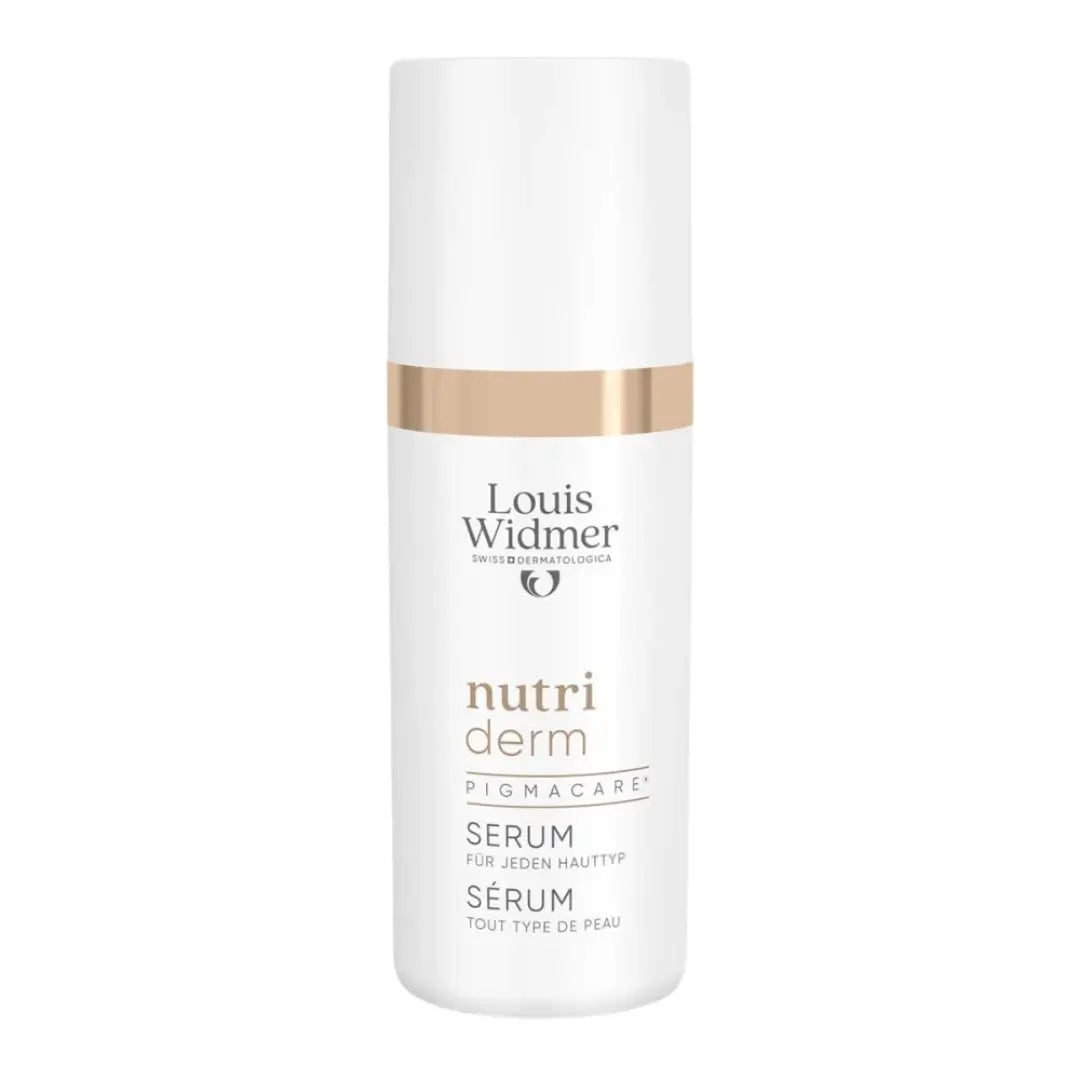 Louis Widmer nutri derm serum bottle on a white background