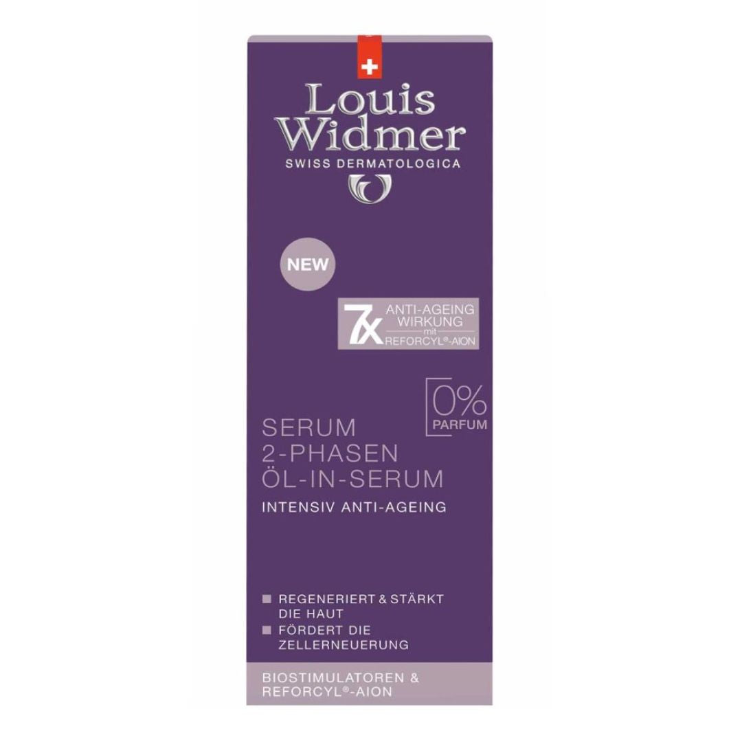 Packaging box of Louis Widmer Serum 2-Phases Oil-in-Serum Non-Scented 35 ml