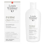 Louis Widmer reme derm shampoo packaging next to the bottle on a white background