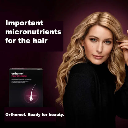 Lifestyle photo of Orthomol Hair Intense. Important micronutrients for the hair.