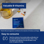 Valuable B-vitamins: Vitamin B12 and magnesium contribute to the reduction of tiredness and fatigue. Easy to consume: ake the contents of one sachet daily, preferably one at a time with plenty of liquid during or after a meal. The tablets and capsules can also be taken in any order throughout the day.