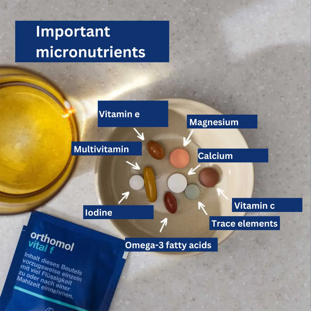 Important miconutrients: Vitamin e, vitamin c, magnesium, calcium, iodine, omega-3 fatty acids, trace elements.
